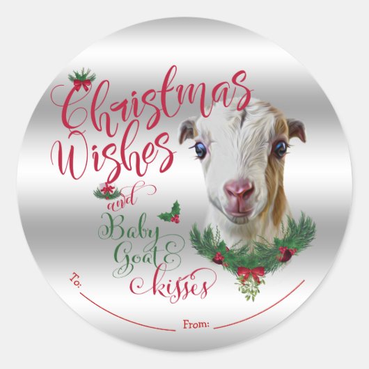 Sticker Rond CHÈQUE | voeux de Noël Bébé Chèvre Baisers LaManch (Devant)