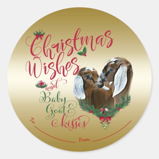 Sticker Rond CHÈQUE | voeux de Noël Bébé Chèvre Baisers Nubian  (Devant)
