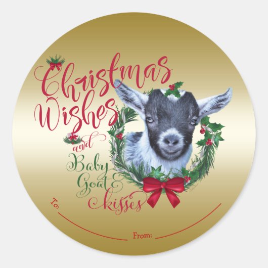 Sticker Rond CHÈQUE | voeux de Noël Bébé Chèvre Baisers Pygmée (Devant)