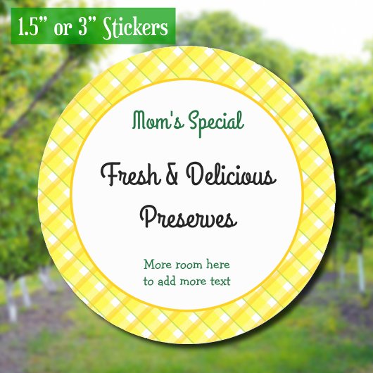 Sticker Rond Chèques Jaunes Plaid modifiables Rétro Canning