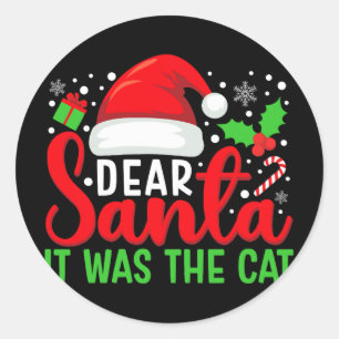 Sticker Rond Cher Père Noël C'Était La Famille Chat Matching Ch