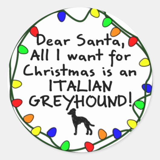 Sticker Rond Cher Père Noël Italien Greyhound (Devant)