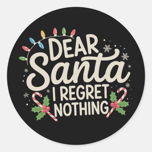 Sticker Rond Cher Père Noël Je Regret Rien De Noël Famille Matc (Devant)