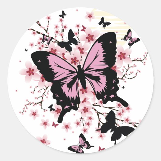 Sticker Rond Cherry Blossom Butterflies  (Devant)