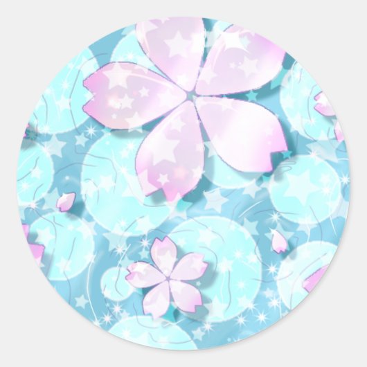 Sticker Rond Cherry Blossom Japonais Kawaii Pond (Devant)