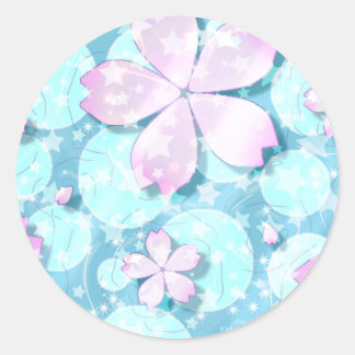 Sticker Rond Cherry Blossom Japonais Kawaii Pond