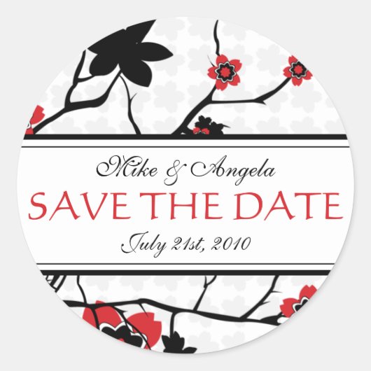 Sticker Rond Cherry Blossom Mariage moderne Enregistrer la date (Devant)