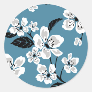 STICKER ROND CHERRY BLOSSOM - SAKURA (BLEU FUMEUR)