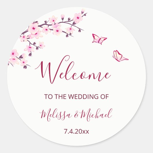 Sticker Rond Cherry Blossom Thank You Wedding Welcome (Devant)
