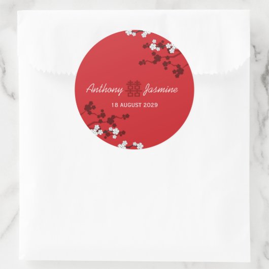 Sticker Rond Cherry Blossoms double bonheur Mariage chinois (Sac)