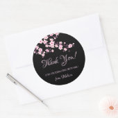 Sticker Rond Cherry Blossoms Pink Black Thank You (Enveloppe)