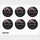 Sticker Rond Cherry Blossoms Pink Black Thank You (Feuille)