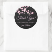Sticker Rond Cherry Blossoms Pink Black Thank You (Sac)