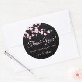 Sticker Rond Cherry Blossoms Pink Black Thank You (Enveloppe)