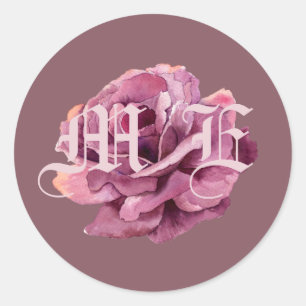 Sticker Rond Cherry Plum Rose Mariage Monogramme