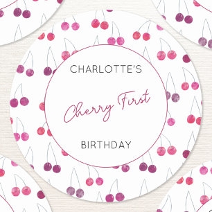 Sticker Rond Cherry Premier Anniversaire Aquarelle Personnalisé