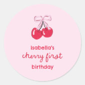 Sticker Rond Cherry Premier Anniversaire Coquette Bow Favoriser (Devant)