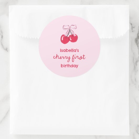 Sticker Rond Cherry Premier Anniversaire Coquette Bow Favoriser (Sac)