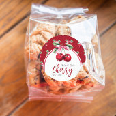 Sticker Rond Cherry Red Coquette Bow Girl Baby shower