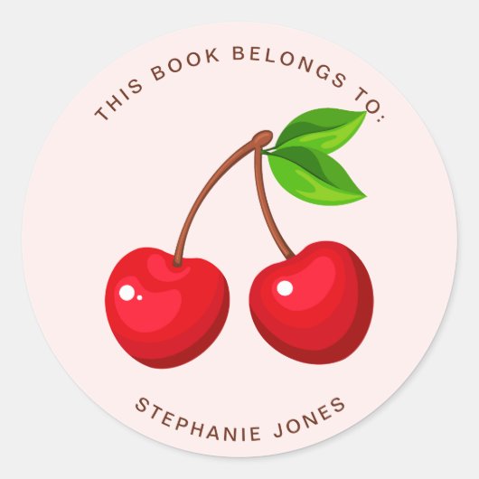 Sticker Rond Cherry Sweet Birthday Ce livre appartient à (Devant)