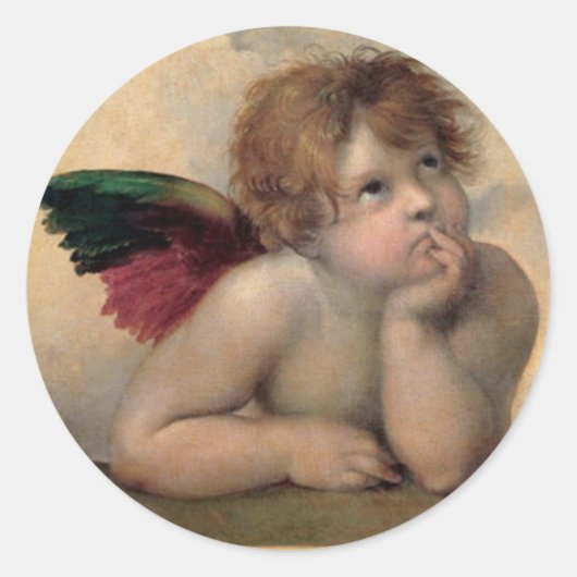 Sticker Rond Cherub de Sistine Madonna par Raphael (Devant)