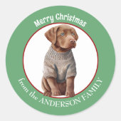 Sticker Rond Chesapeake Bay Retriever Pup en Sweat d'hiver (Devant)