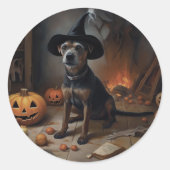 Sticker Rond Chesapeake Bay Terrier Citrouille Halloween effray (Devant)