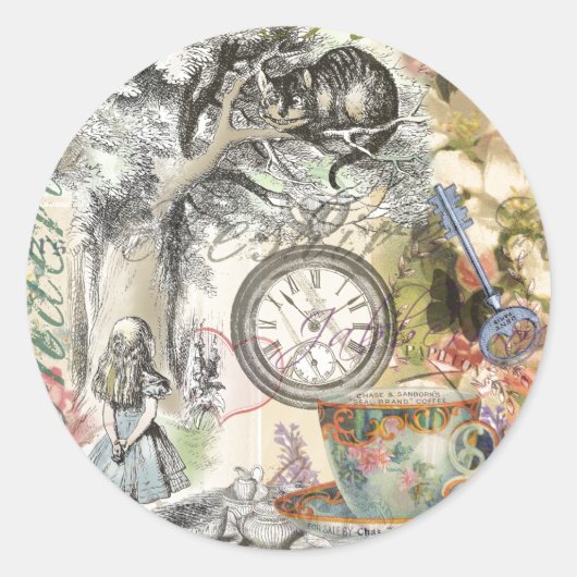 Sticker Rond Cheshire Chat Alice Wonderland Classic (Devant)