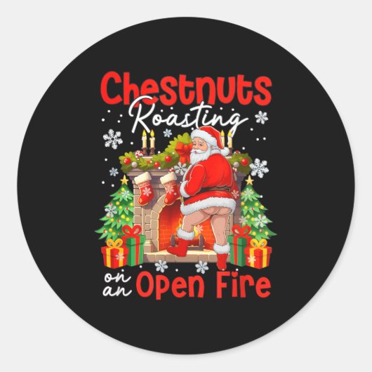 Sticker Rond Chestnuts Roasting On An Open Fire Funny Santa (Devant)