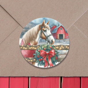 Sticker Rond Cheval à la ferme Noël