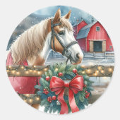 Sticker Rond Cheval à la ferme Noël (Devant)