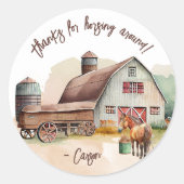 Sticker Rond Cheval animal de ferme rustique Anniversaire Merci (Devant)