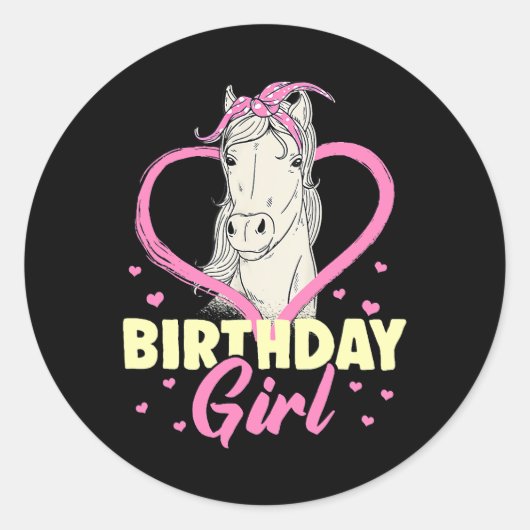 Sticker Rond Cheval Anniversaire Fille Cheval Fille Anniversair (Devant)