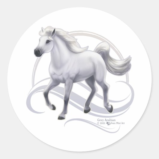 Sticker Rond Cheval arabe gris (Devant)