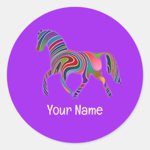 Sticker Rond cheval arc-en-ciel abstrait trottant
