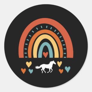 Sticker Rond Cheval Arc-En-Ciel Pour Filles Équitation Cheval D