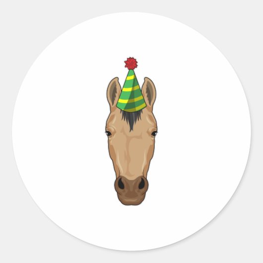 Sticker Rond Cheval avec casquette de fête (Devant)