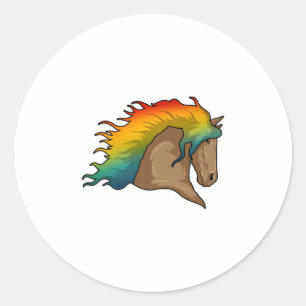 Sticker Rond Cheval avec cheveux arc-en-ciel