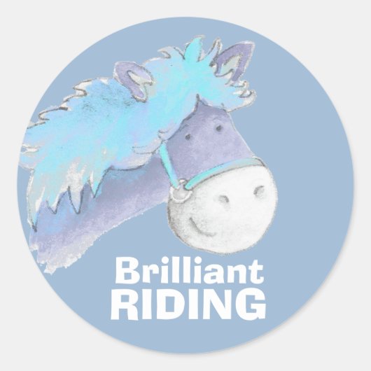 Sticker Rond Cheval brillant / poney équitation bleu louange st (Devant)