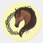 Sticker Rond Cheval Brown celtique Jaune (Devant)