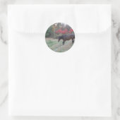 Sticker Rond Cheval Brown dans les arbres d'automne rouges (Sac)