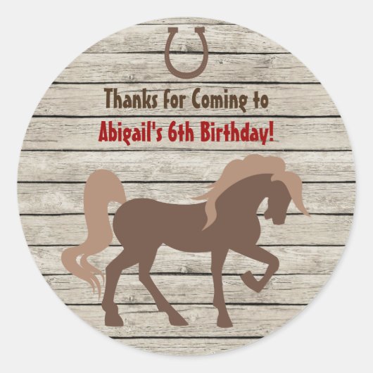 Sticker Rond Cheval Brown et Grange Bois Filles ou garçons Anni (Devant)