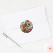 Sticker Rond Cheval Brown, vaches et cornes Noël rustique (Enveloppe)