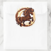 Sticker Rond Cheval Brun Animé Se Cabrant (Sac)
