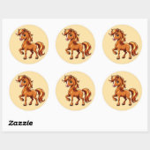 Sticker Rond Cheval Brun Animé Se Cabrant (Feuille)