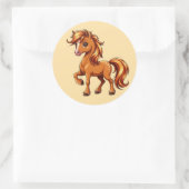 Sticker Rond Cheval Brun Animé Se Cabrant (Sac)