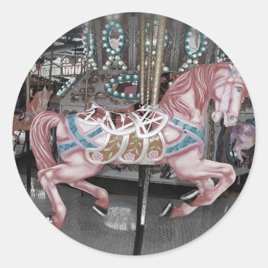 Sticker Rond Cheval carrousel rose (Devant)