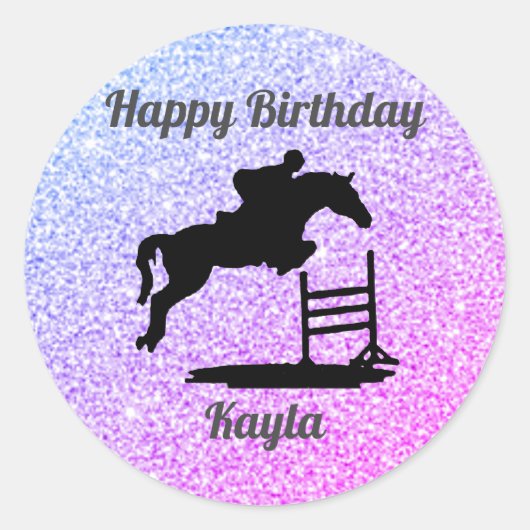 Sticker Rond Cheval Chasseur Jumper Joyeux anniversaire (Devant)