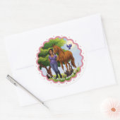 Sticker Rond Cheval châtaigne et fille (Enveloppe)