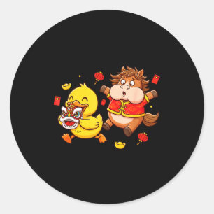 Sticker Rond Cheval Chinois Canard Drôle Enfants Hommes Femmes